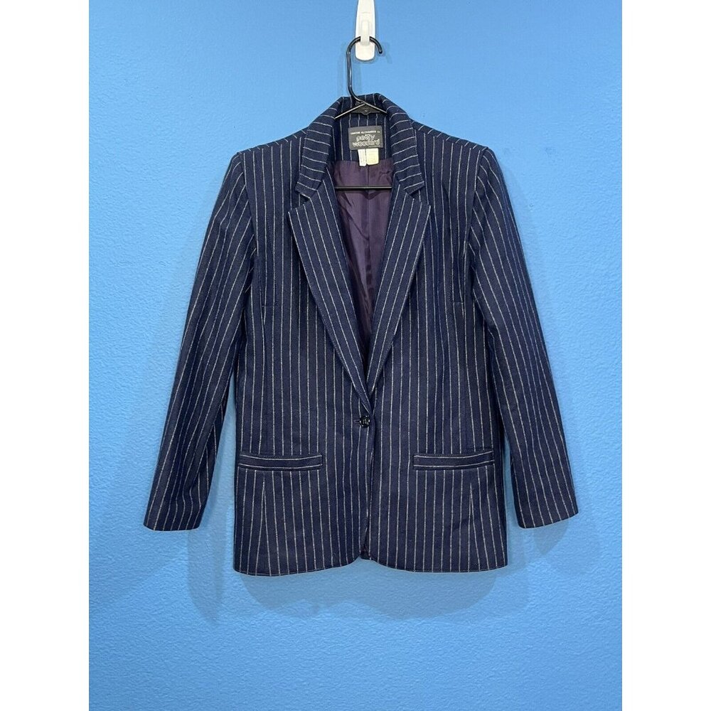 Vintage Simone Alexander For Patty Woodard Wool Blend Nay Striped Blazer Size 8